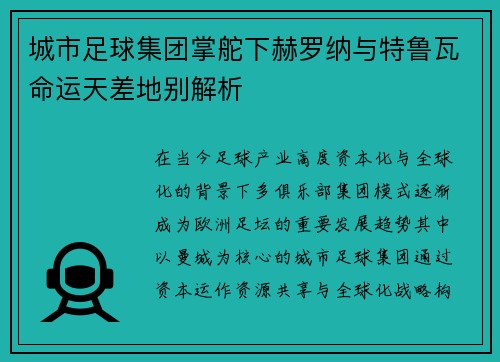 城市足球集团掌舵下赫罗纳与特鲁瓦命运天差地别解析